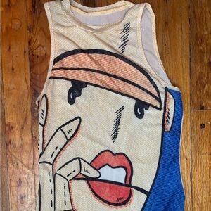 Pop Art Sleeveless Top with Red and Blue Accents